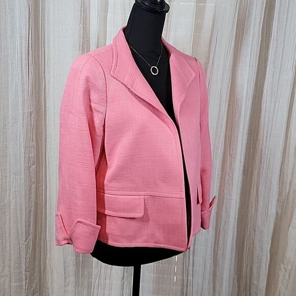 Talbots Pink Textured 3/4 Sleeve Open Front Blazer - Picture 12 of 16